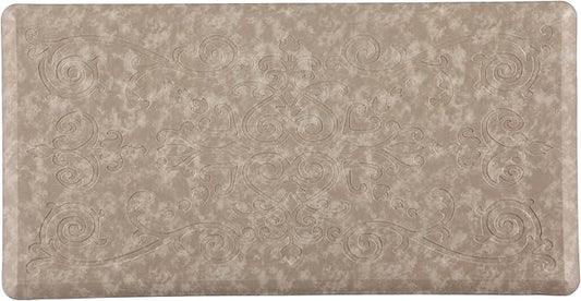 J&V TEXTILES Medallion Embossed Kitchen Mat Cushioned Anti Fatigue Floor Mat, Thick Non Slip Waterproof Kitchen Rugs and Mats, Standing Mat for Kitchen,Floor,Desk,Sink,Laundry, (Beige, 20" X 39")