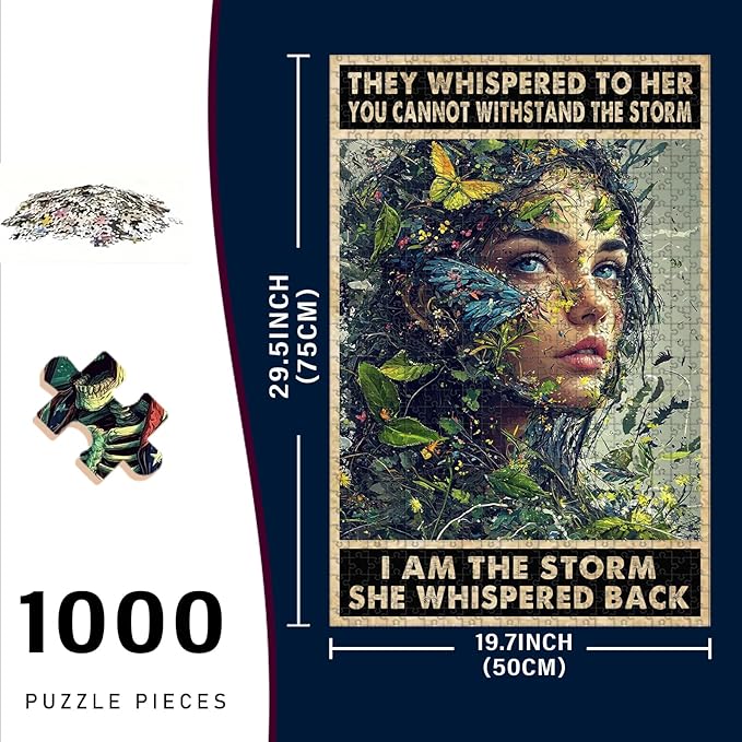 1000 Piece Wooden Jigsaw Puzzle Inspirational Quote I Am The Storm Adults Kids Family Quiet Play Therapy Challenging Anxiety Relief Home Art Decor & Time Killing Focus Tool Gifts 29.5x19.7 Inch