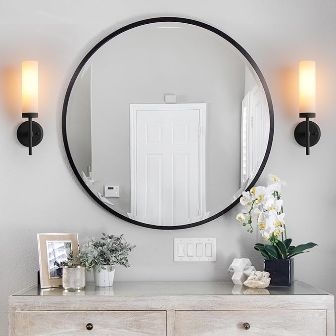 Wall Sconces Set of Two,Matte Black Bathroom Sconces Wall Lighting with White Glass, Modern Sconces Wall Decor Set of 2 Wall Light fixtures for Bathroom Mirror Living Room Hallway Bedroom Wall Lamp