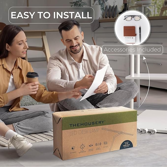 LED Desk Lamp, Anti Eyestrain with Blue Light Blocking Glasses Included, 3000K-6500K with Clamp, Architect Style Swing Arm, Wide Monitor Computer Light for Home Office Gift