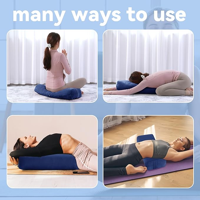 ROYALAY 2 Pcs Yoga Bolster Pillow for Restorative Yoga, Rectangular and Cylinder Meditation Pillow Set with Carrying Handles, Supportive Cushion for Exercise Workout Stretching Meditation,Dark Blue