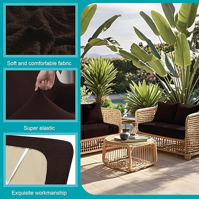 14Pcs Stretch Patio Cushion Covers,Outdoor Couch Covers Replacement,Outdoor Couch & Sofa Slipcovers,for Patio Furniture Cushion Covers,Washable Reusable Furniture Protector (Coffee,Cover Only)