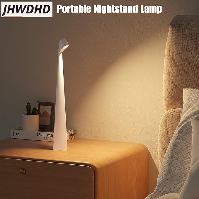 Cordless Portable LED Table Lamp,Built-in Rechargeable Battery-5000mAH,Dimmable Touch Small Desk Lamp with 3-Level Brightness for Bedroom/Living Room/Office (White)
