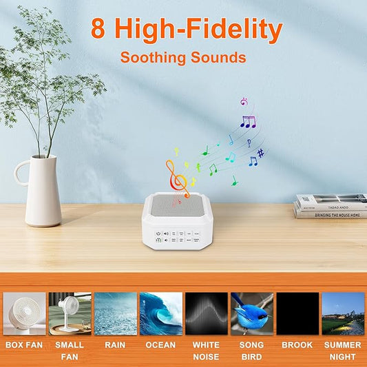 LUXSWAY Sound Machine, White Noise Machine for Adults Kids Baby | 8 Non-looping Sounds | Powered by AC or USB | Timer | Easy to Pocket and Travel – Classic White