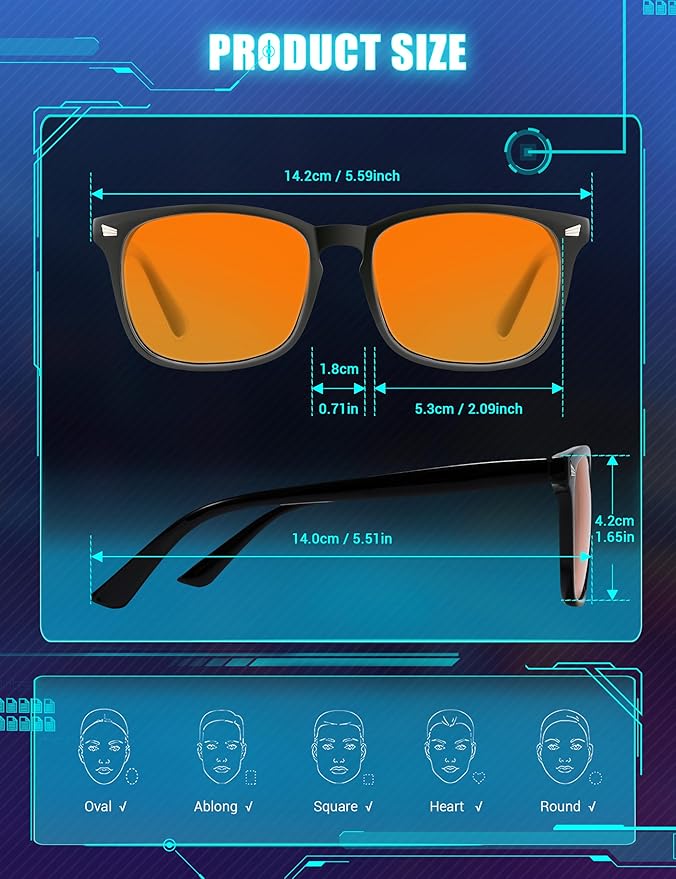 TIJN Blue Light Blocking Glasses Dual AR Coatings Amber Orange Lens for Computer Gaming
