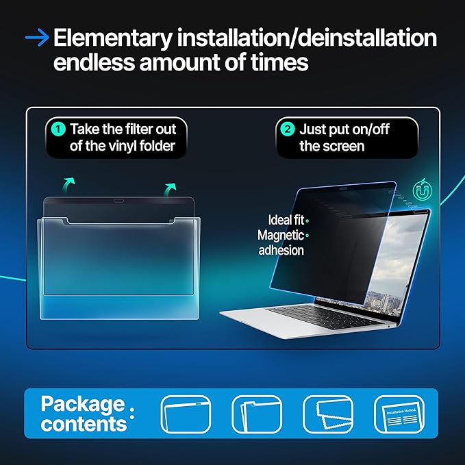 Magnetic Privacy Screen Compatible with MacBook Pro 13" 2016, 2017, 2018, 2019, 2020, 2021, 2022, 2023, M1, M2 Anti-Blue Light Laptop Screen Protector Filter Blue Light Blocking Filter