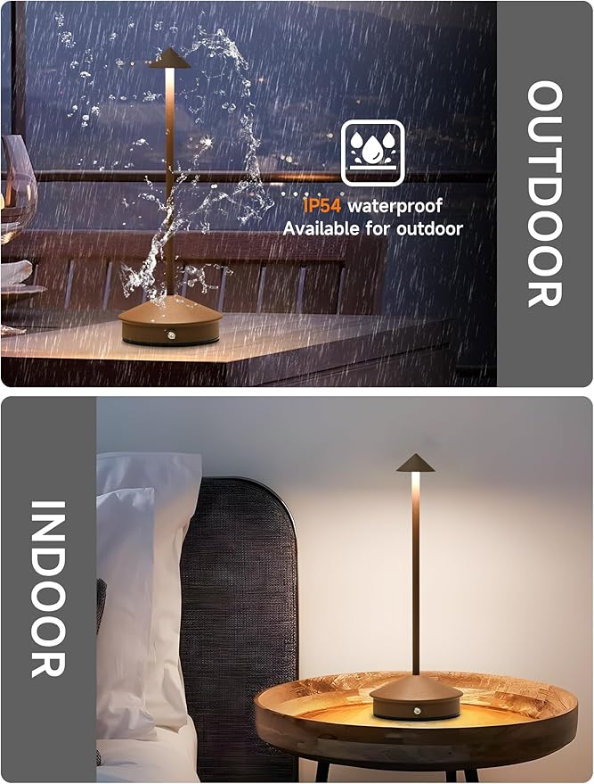 Cordless Table Lamps,LED Rechargeable Desk Lamp,Portable Modern USB Battery Operated Lights,Outdoor Waterproof Touch Dimmable,for Patio,Restaurant,Bar,Camping,Dining Home Set of 2 Brown