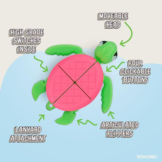 Distractible Turtle Fidget Toy, Articulating Design with Shell Clickers, Pocket-Sized & Durable, Sensory, Stress Relief, ADHD, Autism & Stim (Green-Pink)