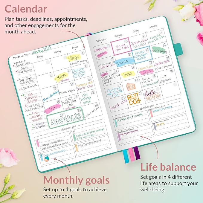 GoGirl Planner and Organizer for Women – Compact Size Weekly Planner, Goals Journal & Agenda to Improve Time Management, Productivity & Live Happier. Undated – Start Anytime, Lasts 1 Year – Turquoise