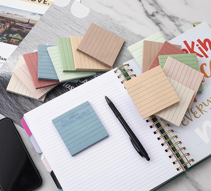 (16 Pack) Lined Sticky Notes 3x3 in Ruled Stickies Super Sticking Power Memo Pads Vintage Colors