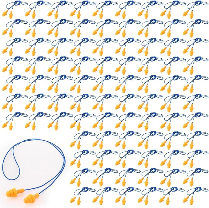 Xuhal 200 Pairs Corded Ear Plugs Waterproof Silicone Corded Earplugs Bulk Reusable Noise Cancelling and Hearing Protection for Sleeping Snoring Swimming Shooting Study Construction