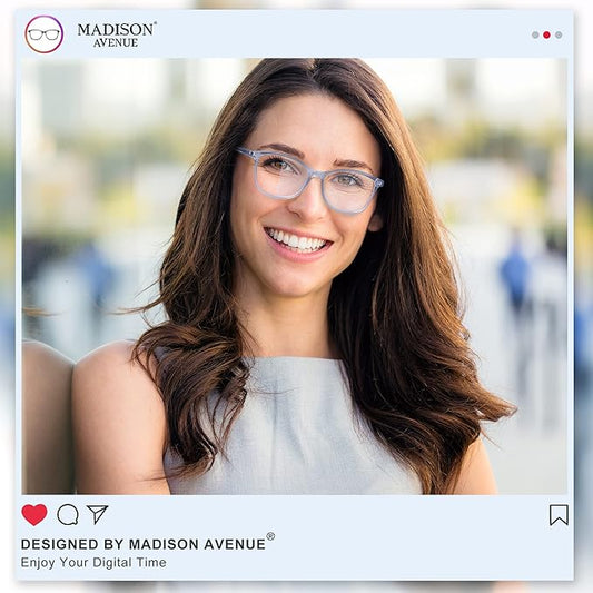 Madison Avenue Blue Light Blocking Glasses Anti Eyestrain UV Glare Blue Light Glasses for Women TV Phone Computer Gaming Eyeglasses (Clear Blue)
