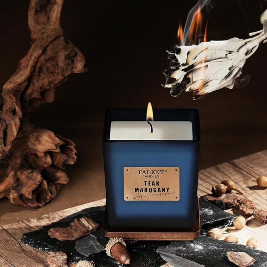 Deluxe Noble Scented Candles, Soy Candles for Home Scented, 7.05oz, Aromatherapy Candles with Lid, Teak Mahogany