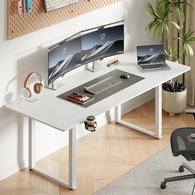 71x32 Inch Adjustable Standing Desk with 4 Legs, Stand-up Desk Features a Spacious Rectangular Top, Dual-Motor Lift, and Memory Presets (28-46Inch) for Home Offices or Computer Workstations, White