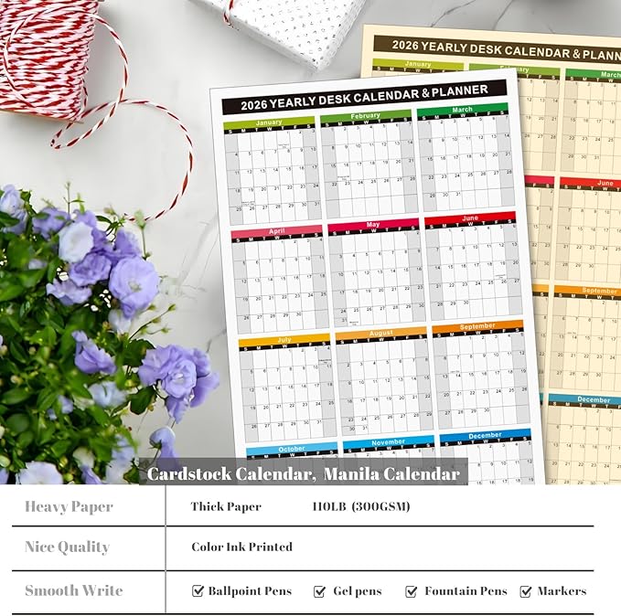 2026 Calendar 3-Pack: 2 Double-Sided Yearly Wall Calendars (Vertical/Horizontal) + 1 Laminated Monthly & Weekly Wet Erase Planner - 11x17 Inch Reversible Desk Calendar for Office, School, Home