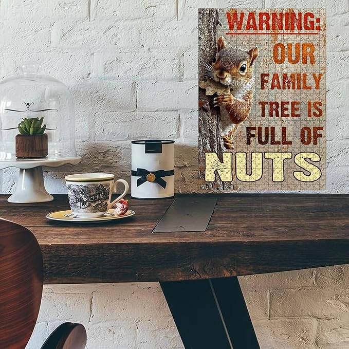1000 Piece Difficult Wooden Jigsaw Puzzle Cute Warning Our Family is Full of Nuts Adults & Kids Educational Family Game Stress Relief Quiet Play Home Decor 29.5x19.7 Inch