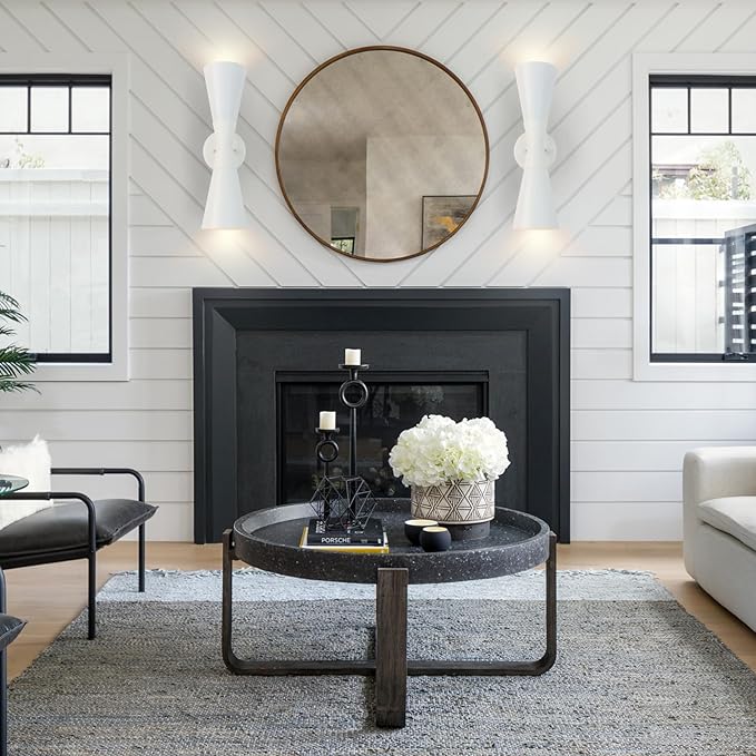 Modern Indoor Wall Sconce, Light Up and Down White Wall Sconce, Mid Century Indoor Wall Light Fixture, Hardwired Wall Mounted Lamp for Living Room, Bathroom, Bedroom, Hallway, 18 Inch