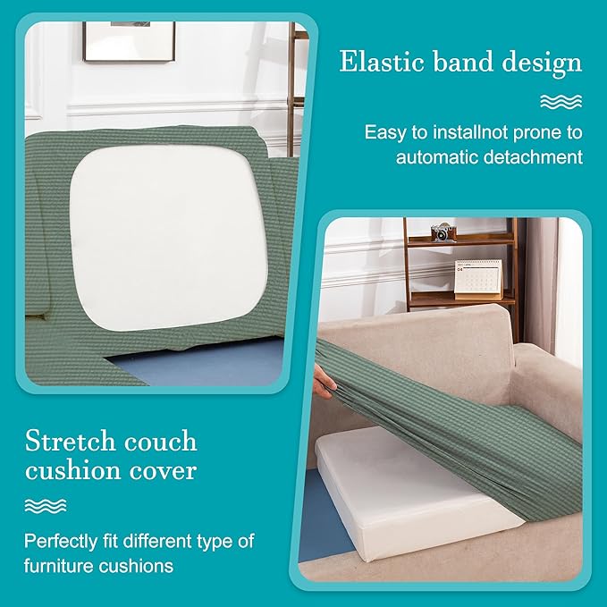 12Pcs Stretch Patio Cushion Covers,Outdoor Couch Covers Replacement,Outdoor Couch & Sofa Slipcovers,for Patio Furniture Cushion Covers,Washable Reusable Furniture Protector (Matcha Green,Cover Only)