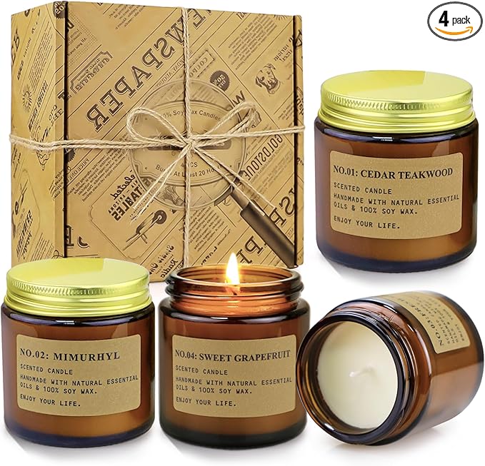 4 Pack Candles for Home Scented Candles Clearance, Aromatherapy Candle Gifts for Women, Natural Soy Wax Long Lasting Amber Jar Candles Set, Gifts for Birthday, Valentine's, Mother's, Anniversary