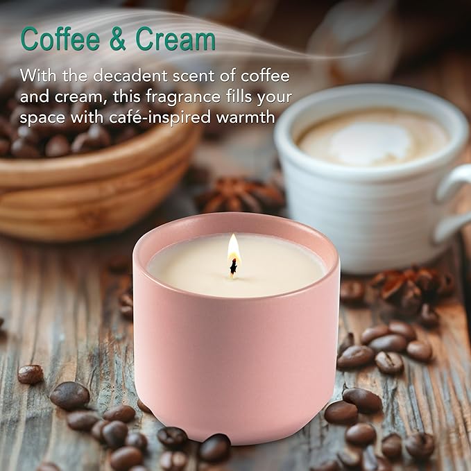 The Growing Candle, Coffee Scented, 8oz Ceramic Pot, Aromatherapy Candles, 100% Soy, Cream and Espresso Aroma for Home, Adelyn