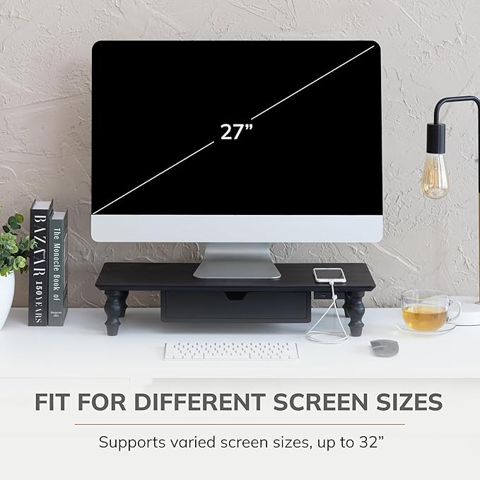 Anji Mountain Monitor Stand - Desktop Organizer & Laptop Riser, Ergonomic Monitor Riser, Space-Saving Monitor Stand for Desk, Durable Construction, Easy Assembly, Ideal for Home & Office,Black