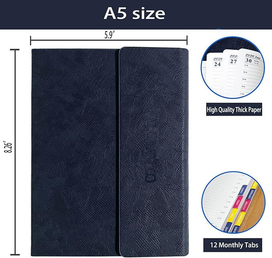 2026 Daily Planner - Appointment Book 2026, Hourly Daily & Monthly Planner with Tabs(Jan-Dec 2026), 8.26'' x 5.9'' Calendar Planner, Leather Cover + Thick Paper (26-Navy Blue)
