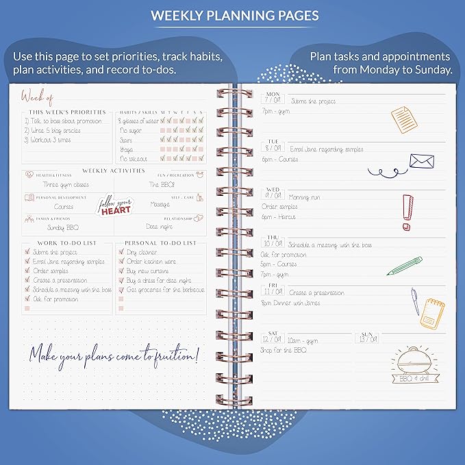 PLANBERRY Weekly Planner – Undated Life Organizer & Budget Planner – Time Management, Goal Setting, To-Do List, Work-Life Balance & Habit Tracker – 6.1″ x 8.1″ (Tropical Night)