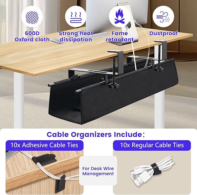 Under Desk Cable Management Tray Storage with Clamp for Wire Management Cord Organizer No Drill 28.3" for Office Home