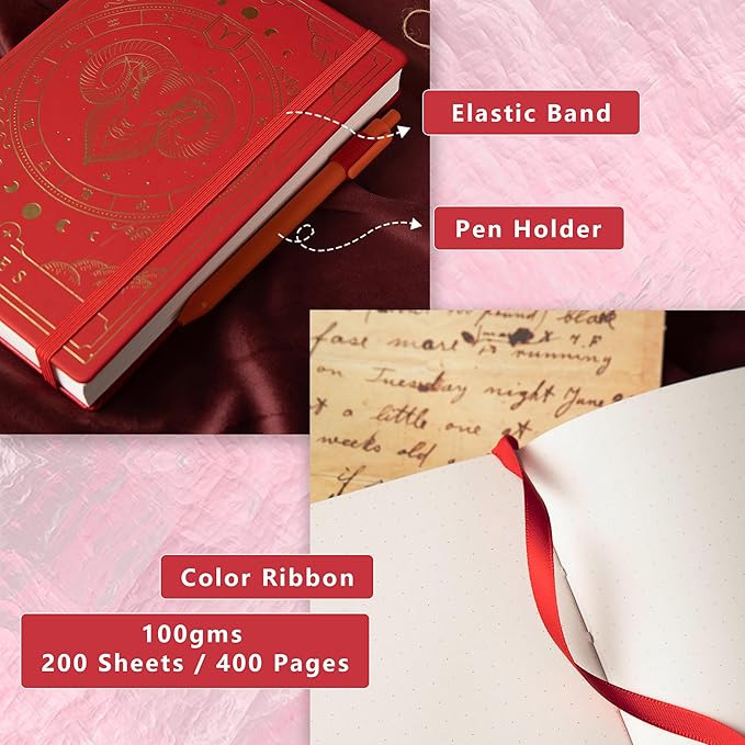 TIEFOSSI Constellations Dotted Journal Notebook-A5 Writing journals with 100gsm 400pages Paper, Hardcover Bullet Organizers Notebook for Women, Men, Teens (Aries)