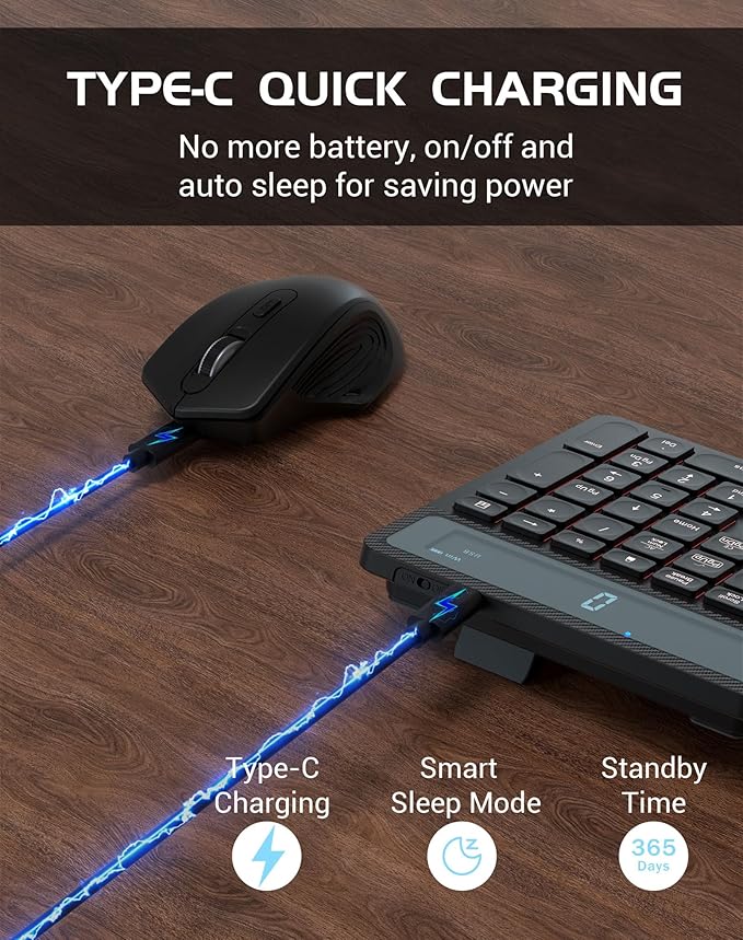 Wireless Keyboard Mouse Combo, Full Size Ergonomic Keyboard with Backlit, Wrist Rest, Calculator, Phone Holder, 2.4Ghz Silent Cordless Rechargeable Keyboard & Mouse for Laptop, PC, Windows, Mac OS