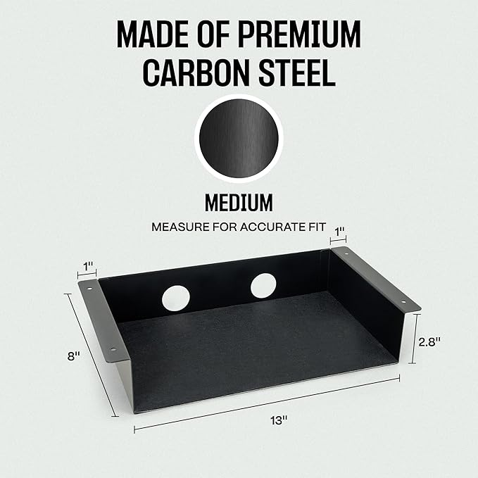 Under Desk Storage Shelf - Carbon Steel Under Desk Tray with Cable Management, Mountable Add-On Shelf for Table & Office Desks (13" x 8" x 2.8")