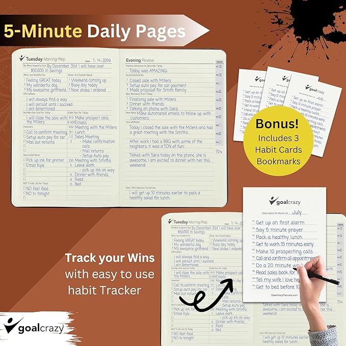 Undated Planner - 90 Day Guided Journal, 2025 2026 Weekly Organization, Productivity Habit Tracker, Inspirational, Life Setting, Brown Leather, Almond Pages