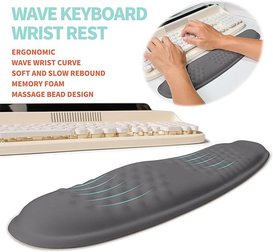2-in-1 Ergonomic Set, Wave Rise Keyboard Wrist Rest and Massage Bulge Slope Mouse Pad Wrist Support, Cushion Memory Foam Integrated to Relieve Wrist Pain, Deep Gray