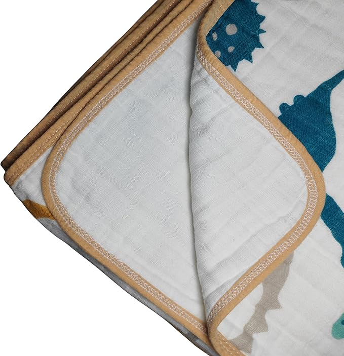 ZPECC Muslin Baby Blanket Thicker, 30x40 Organic Cotton Newborn Receiving Quilt Hypoallergenic for Baby Essentials Swaddle Crib Stroller, Dinosaur