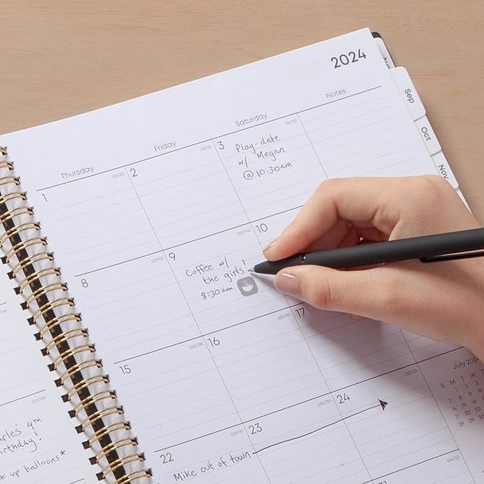 Blue Sky 17 Month 2024-2025 Academic Year Weekly and Monthly Planner From August 2024 - December 2025, 8.5" x 11", Flexible Cover, Wirebound, Black (150658)