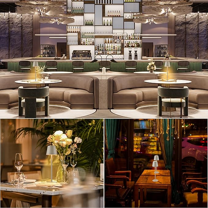 2 Pack Cordless Table Lamp, 5000mAh Portable Rechargeable LED Desk Lamp, 3 Color Modes Stepless Dimming Table Light with Memory Function, for Dinner, Patio, Home, Restaurant.