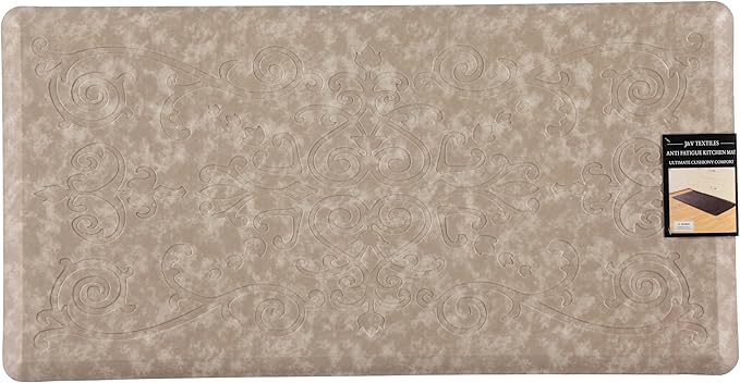 J&V TEXTILES Medallion Embossed Kitchen Mat Cushioned Anti Fatigue Floor Mat, Thick Non Slip Waterproof Kitchen Rugs and Mats, Standing Mat for Kitchen,Floor,Desk,Sink,Laundry, (Beige, 20" X 39")