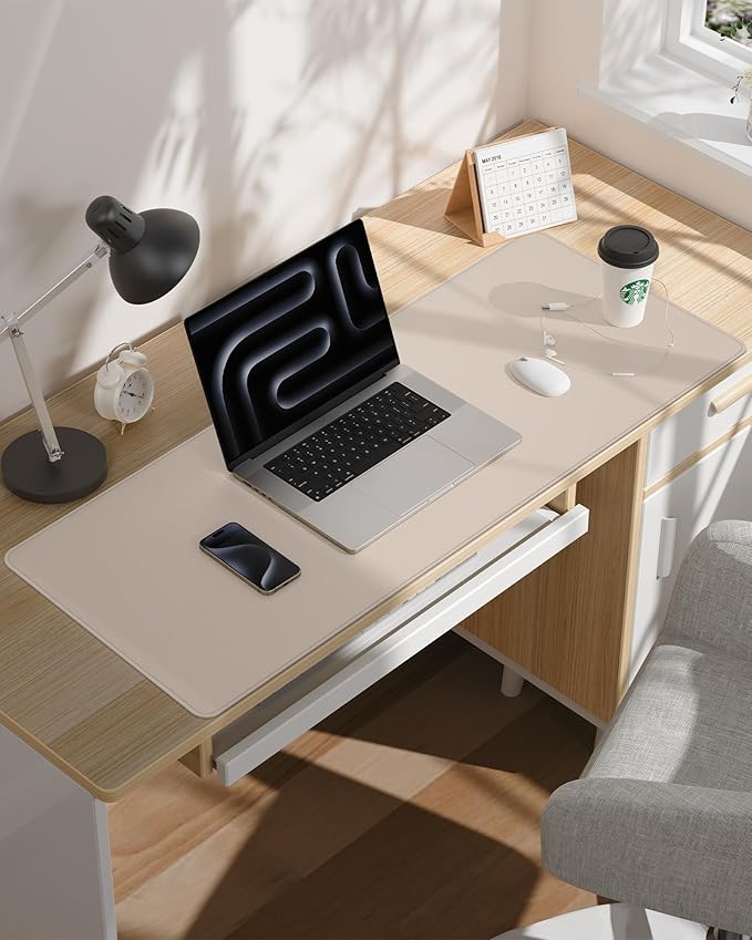 AFIING Extra Large Desk Mat - 55"x 24" Non-Slip Desk Pad for Office and Home - Ideal for Large Mouse Pad and Desk Mats on Top of Desks(Beige)