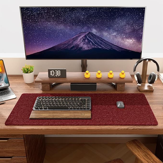 Auhoahsil Felt Desk Mat, Minimalist Large Mouse Pad XL 31.5 x 11.8 in, Desk Matt for Desktop, Keyboard, Laptop, Computer, Office, Work from Home, Gaming, Red