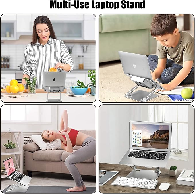 Adjustable Laptop Stand with Cooling Fan, Aluminium Alloy Multi-Angle Computer Holder for Desk, Portable Notebook Metal Mount Compatible with MacBook, Air, Pro, Dell, Alienware All Laptops 11"-17.3"