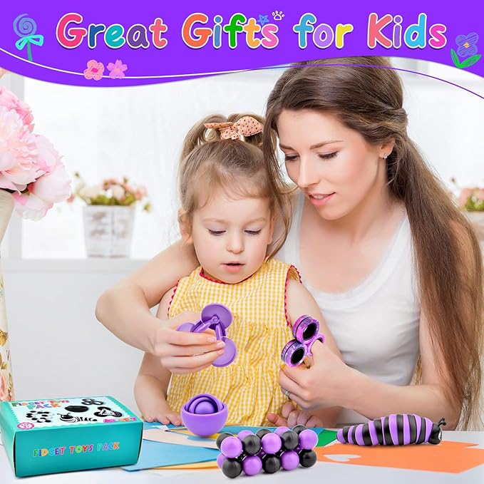 Fidget Toys Kids Pack, Autism Sensory Toys Set for Adults, Fidget Spinner Slug Magnetic Rings, Cool Gadget for Men Boys Teens ADHD Stress Relief Desk Toy Gift Idea