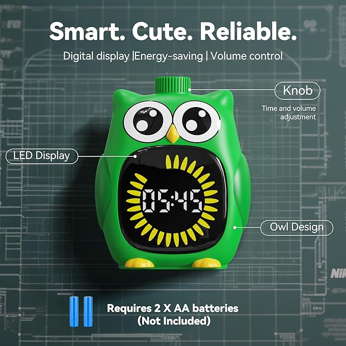 Doli Yearning Visual Timer for Kids, 99 Minute Cute Owl Digital Countdown Timer for Home School Classroom Supplies Study, Silent Time Management Tool (Green)