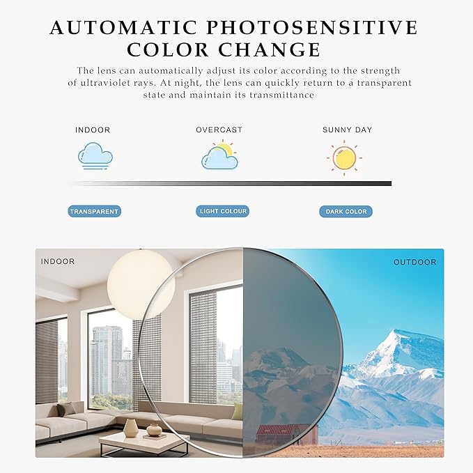 YIMI Photochromic Blue Light Blocking Glasses UV400 Sunglasses Anti Eyestrain Computer Gaming Blue Light Screen Blocker Glasses Clear Lens Anti Glare Eye Protection Eyewear for Men Women