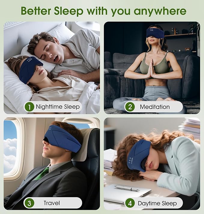 Sleep Mask with Headphones Bluetooth 5.4, LC-dolida Wireless Music Eye Mask for Sleeping Headphones with Soft Bamboo Cotton Cooling Breathable,Ultra-Thin Stereo Speaker for Side Sleepers