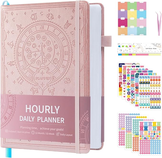 2025-2026 Undated 12 Month Planner Hardcover (5.5x8.5") - Weekly & Monthly Academic Life Organizer, Productivity Journal, Thick Paper, Sticker, Bookmark, Pen Loop(Rose Gold)