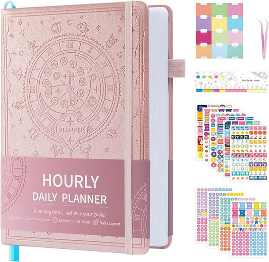 2025-2026 Undated 12 Month Planner Hardcover (5.5x8.5") - Weekly & Monthly Academic Life Organizer, Productivity Journal, Thick Paper, Sticker, Bookmark, Pen Loop(Rose Gold)