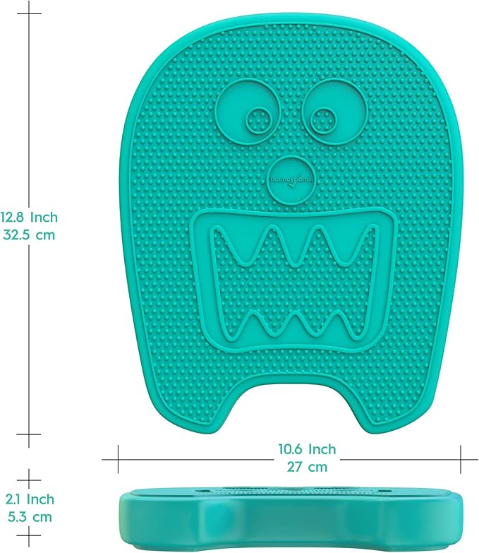 Shaped Wiggle Seats by Bouncyband – Green Monster, 13"x10.5"x2.2" – Inflatable Sensory Cushion for Kids, Improves Student Productivity and Focus, Comes with Easy-Inflation Pump to Customize Firmness