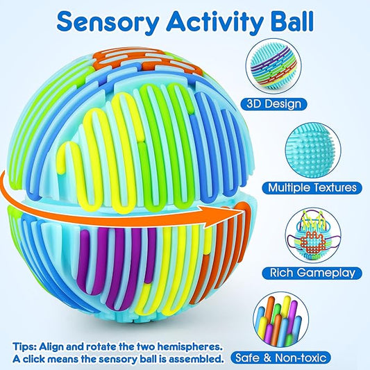 Sensory Fidget Toys for Kids Adults, Sensory Activity Ball with 20 Strings, Sensory Toys for Autism ADHD Calming Focus Stress Relief, Travel-Friendly Toys with Portable Storage Bag