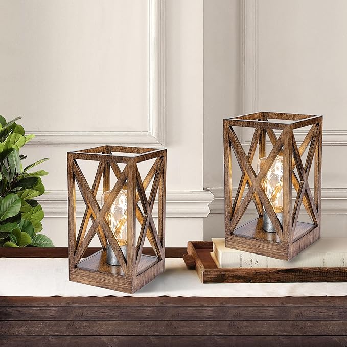 WINGBO 2 Pack Retro Battery Powered Table Lamps, Battery Operated Cordless Lamp Set, Portable Nightlight Decorative Light for Living Room Dining Room Bedroom Entryway Patio, Faded Brown Finish