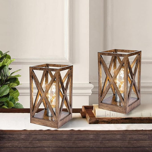 WINGBO 2 Pack Retro Battery Powered Table Lamps, Battery Operated Cordless Lamp Set, Portable Nightlight Decorative Light for Living Room Dining Room Bedroom Entryway Patio, Faded Brown Finish